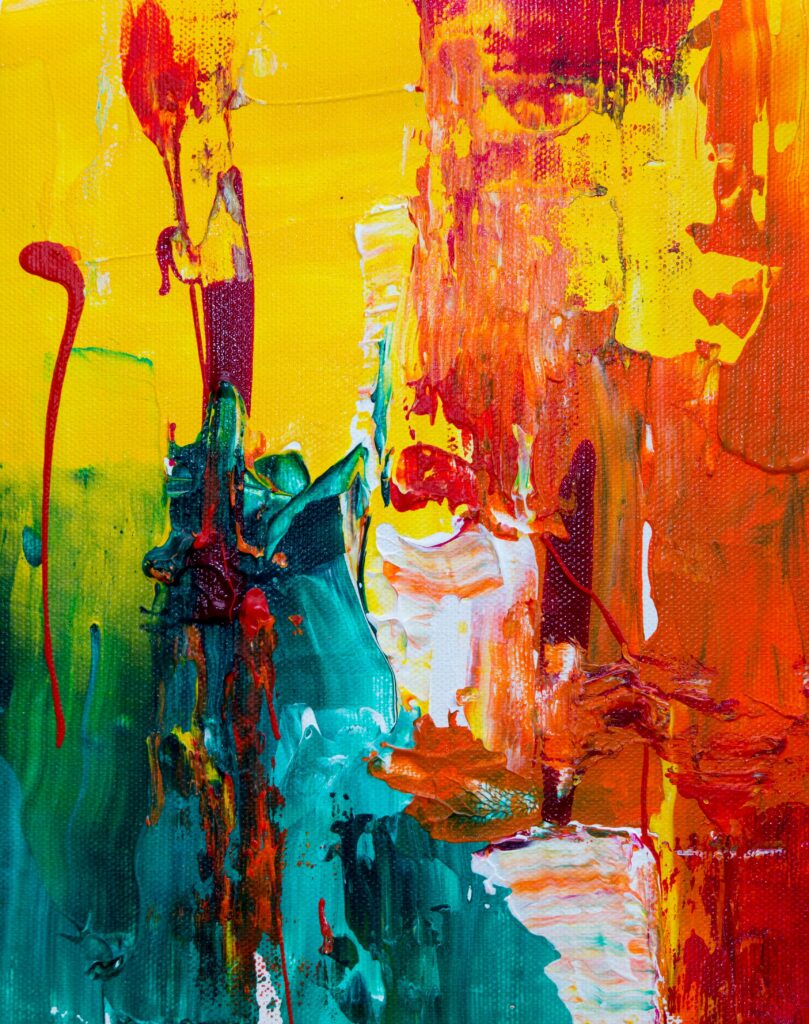 Colorful abstract painting with vibrant textures and bold acrylic strokes.